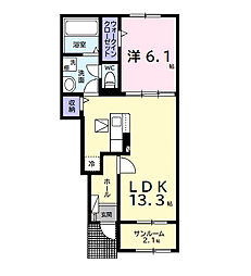 いすみ市日在アパート 1LDKの間取図画像