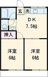 コーポ河芸B 2DKの間取図画像