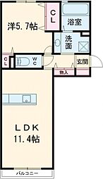 リヴェール 2階1LDKの間取り