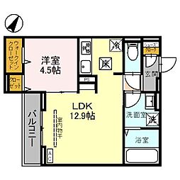 東武東上線 上福岡駅 徒歩11分の賃貸アパート 1階1LDKの間取り