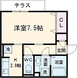 グランシャリオ二町A棟 1Kの間取図画像