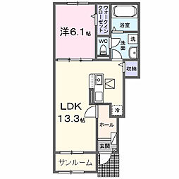 カーサ・アティラン B 1LDKの間取図画像