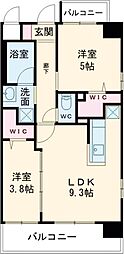 コンダクトレジデンス三ケ森 2DKの間取図画像