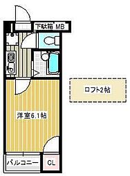 ピア本町 2階1Kの間取り
