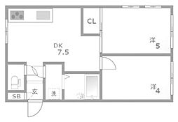 恵成ビル 204 2階2DKの間取り