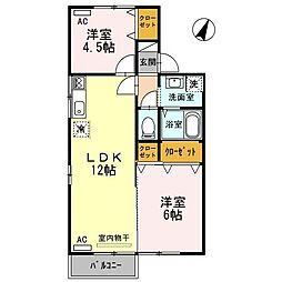 セジュールクリア　B棟 1階2LDKの間取り