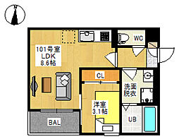 レガリスト クオーレ 平井 1LDKの間取図画像