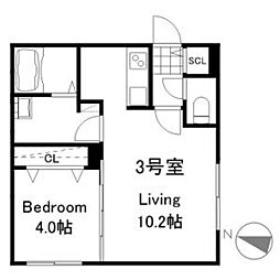 リーサ苗穂駅前 2階1LDKの間取り