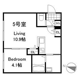 リーサ苗穂駅前 2階1LDKの間取り