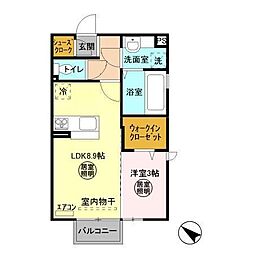 JR鹿島線 鹿島神宮駅 バス25分 平泉下車 徒歩3分の賃貸アパート 2階1LDKの間取り