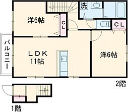 ヨーロピアンシャレー葉山台　弐番館 2階2LDKの間取り
