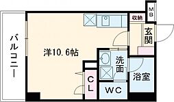 JR豊肥本線 新水前寺駅 徒歩5分の賃貸マンション 6階ワンルームの間取り