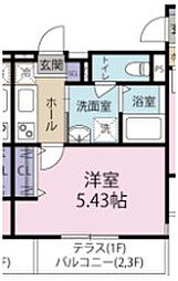 スフィーダみずほ台I 1階1Kの間取り