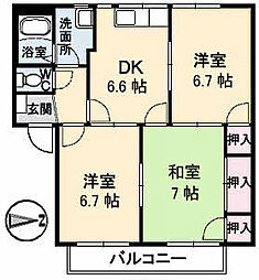 ミニオンハイツB 3DKの間取図画像