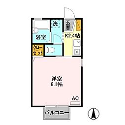 湘南新宿ライン宇須 小山駅 徒歩26分の賃貸アパート 1階1Kの間取り