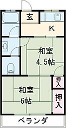 応司ハイツ 2階2Kの間取り