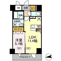 ＩＳ二十人町 11階1LDKの間取り