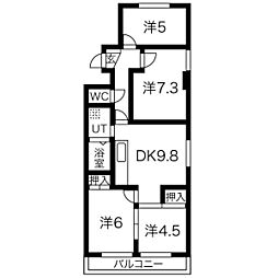 ソレイユフジ 6階4DKの間取り