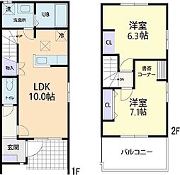 Solarium Sugimizu (ソレアード)　杉水　C 1階2LDKの間取り