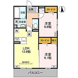 JR両毛線 前橋駅 徒歩14分の賃貸アパート 1階2LDKの間取り