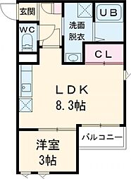 熊本市中央区小沢町アパート 1LDKの間取図画像