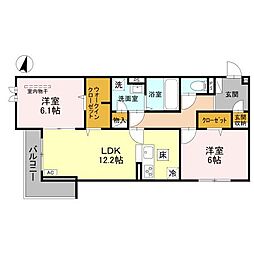 JR川越線 川越駅 徒歩18分の賃貸アパート 1階2LDKの間取り