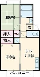 トゥインクルコート文化町6番館 2階2DKの間取り