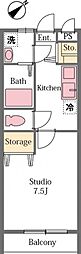 ディアコート御茶山 1Kの間取図画像