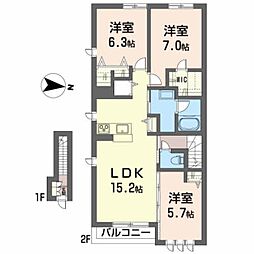 シャーメゾン　エミ 2階3LDKの間取り