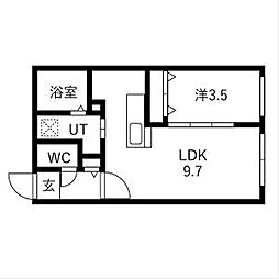 La・isola月寒(ライゾラツキサム) 4階1LDKの間取り