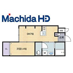 富田林市常盤町マンション 1DKの間取図画像