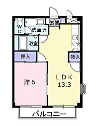 ニューシティ八栗口B 1LDKの間取図画像