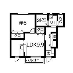 ブルックスタウンC棟 1LDKの間取図画像