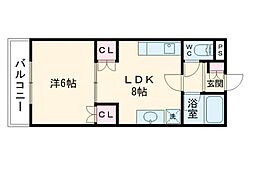 セジュール下南部 1階1LDKの間取り