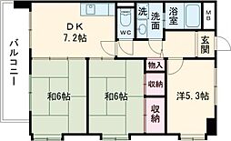 熊本市電B系統 杉塘駅 徒歩12分の賃貸マンション 6階3DKの間取り