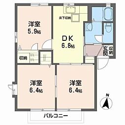 JR仙石線 陸前赤井駅 徒歩10分の賃貸アパート 2階3DKの間取り
