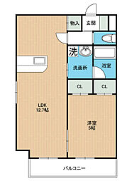 ラームル菊陽 9階1LDKの間取り
