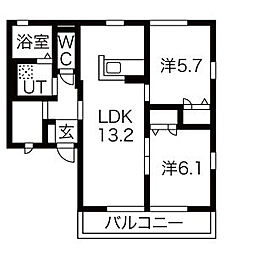 グロワール1 2LDKの間取図画像