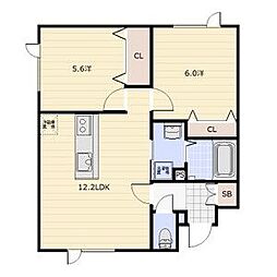 eie月寒西 1階2LDKの間取り