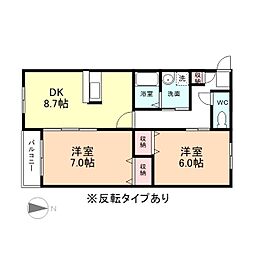 ドリーム・イースト　Ｂ棟 1階2DKの間取り