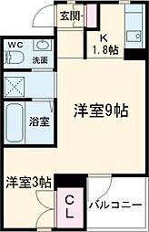 Le Grand Bleu 2階ワンルームの間取り