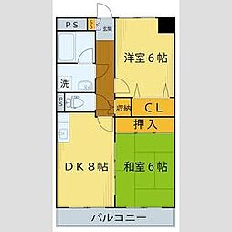カサデ米ケ袋 1階2LDKの間取り
