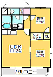 マリベールＳａＫａＴａ 2階2LDKの間取り