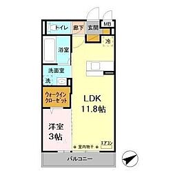 コスモパークC 1LDKの間取図画像