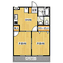 エバーグリーンA 2DKの間取図画像