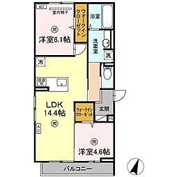 フェリーチェ西原 2階2LDKの間取り