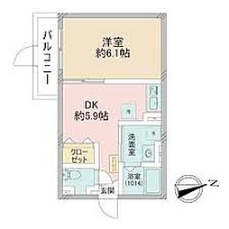 クロレ南流山VI 1階1DKの間取り
