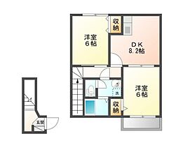 シャン・ド・フルールB 2階2DKの間取り