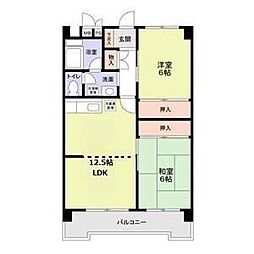 西武新宿線 東村山駅 徒歩15分の賃貸マンション 3階2LDKの間取り