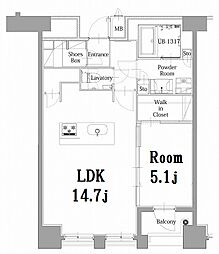 エンクレスト呉服町 13階1LDKの間取り